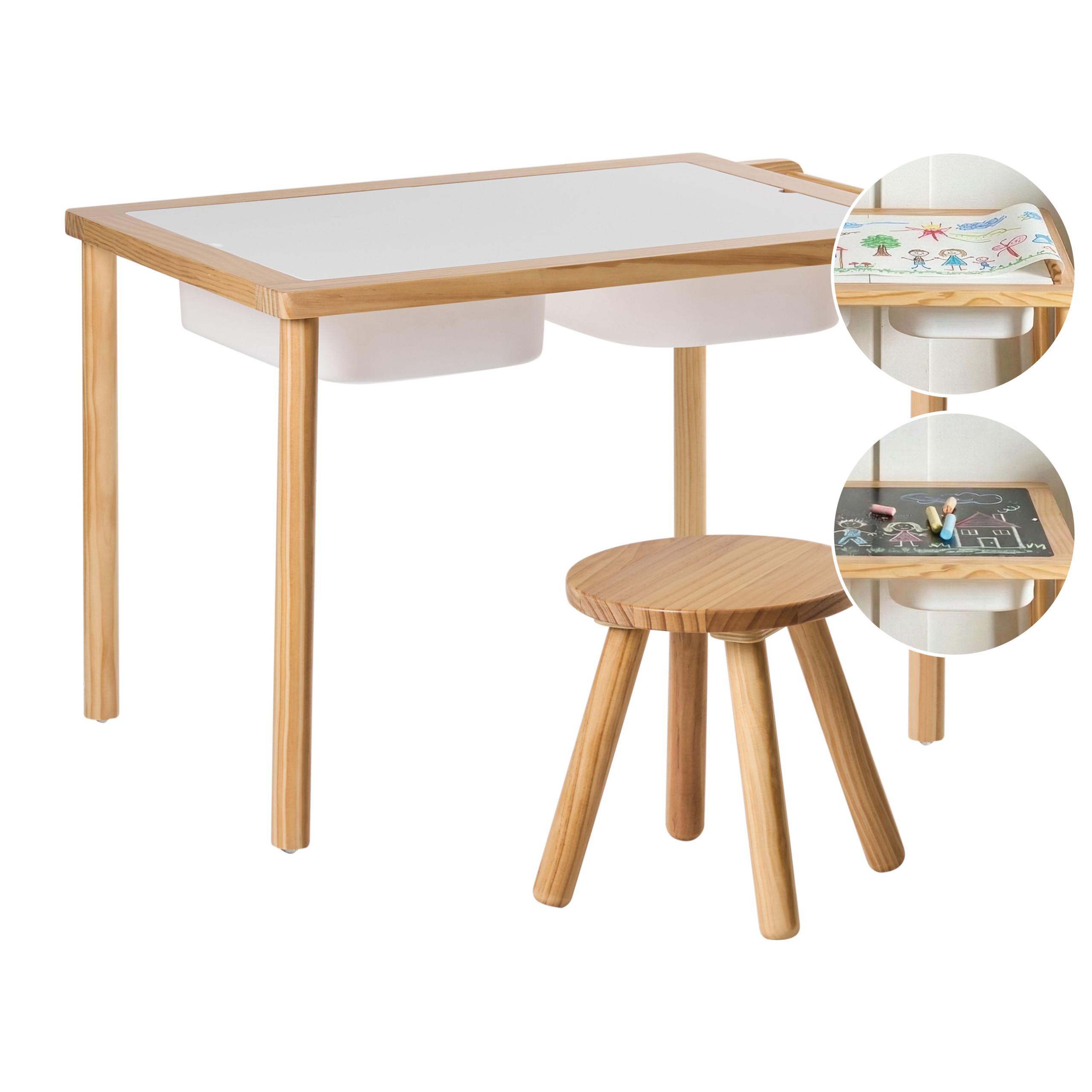 KINDERTISCH und Stuhlset Hellbraun Montessori mit Stauraum Kempsey - Hellbraun, Holz (81/51/52cm) - Beliani