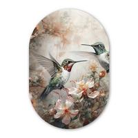 WANDBILD Kolibri - Vögel - Blumen - Pflanzen Deko Wohnzimmer 40x60 cm - Hellgrün, Kunststoff (40/60cm) - MuchoWow
