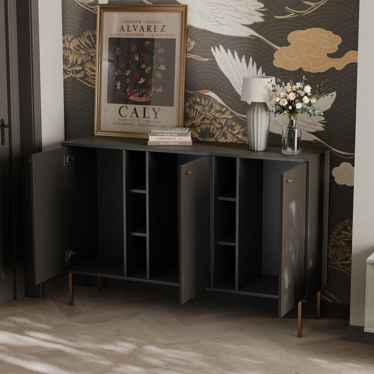 KOMMODE FLOW 157/41/95 cm, Schwarz - Schwarz, Holzwerkstoff/Metall (157.7/95/40.8cm) - Idohome