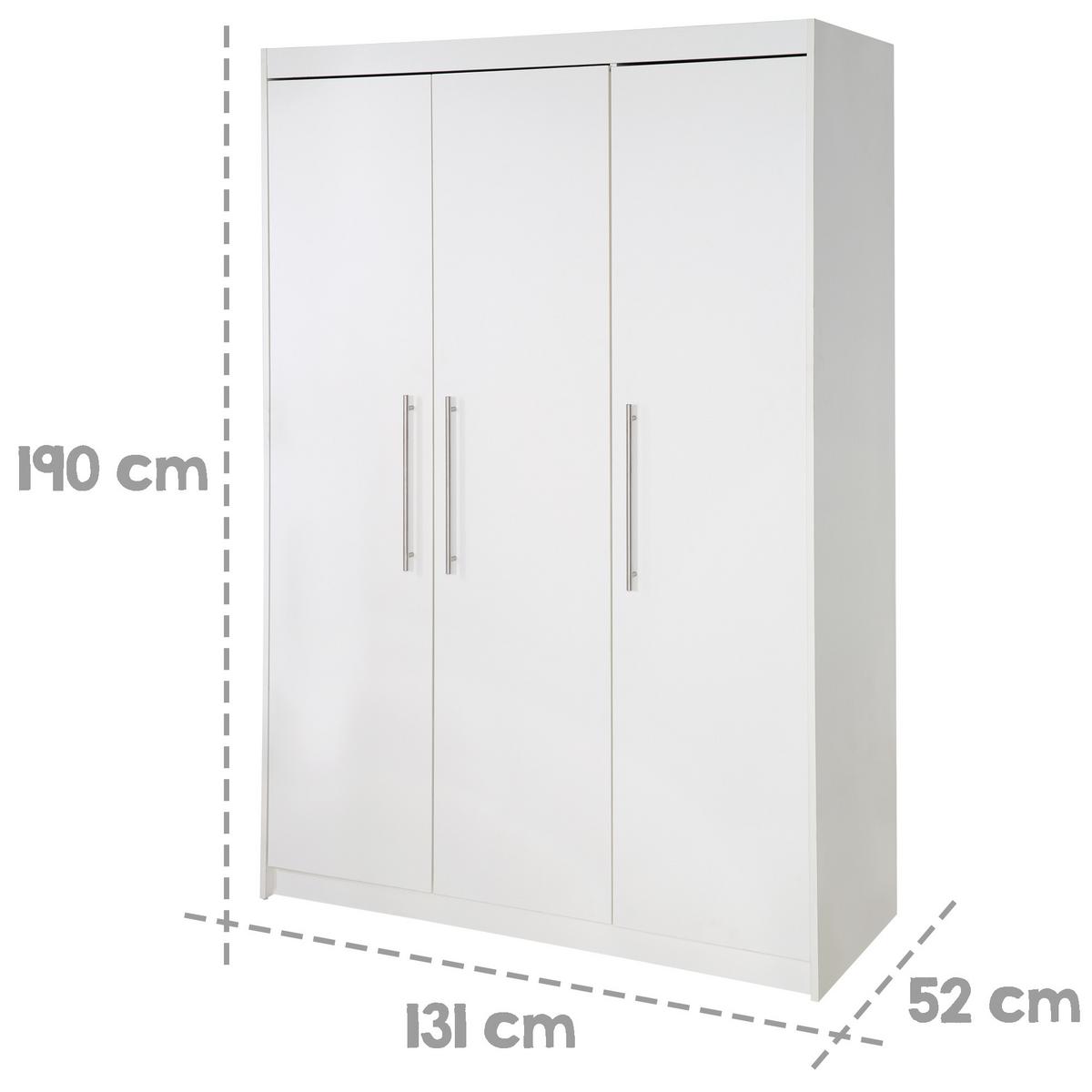 KLEIDERSCHRANK Maren - Weiß, Holzwerkstoff/Metall (131/190/52cm) - Roba