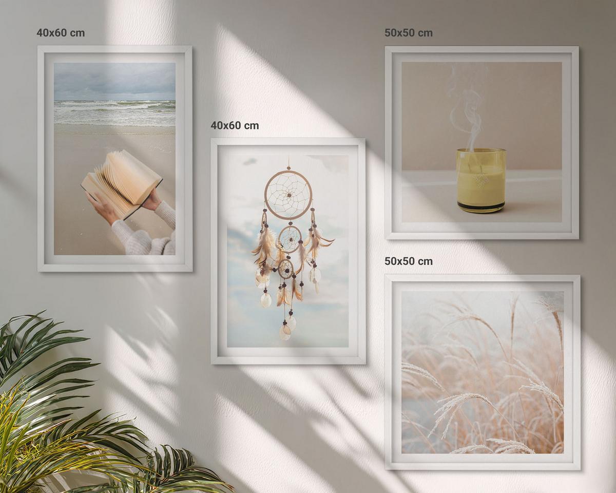 BILDER SET 4er Set - 50x50 cm & 40x60 cm Weißer Rahmen - Sommerlandschaften im Boho-Stil - Weiß, Kunststoff (50/50cm) - TULUP
