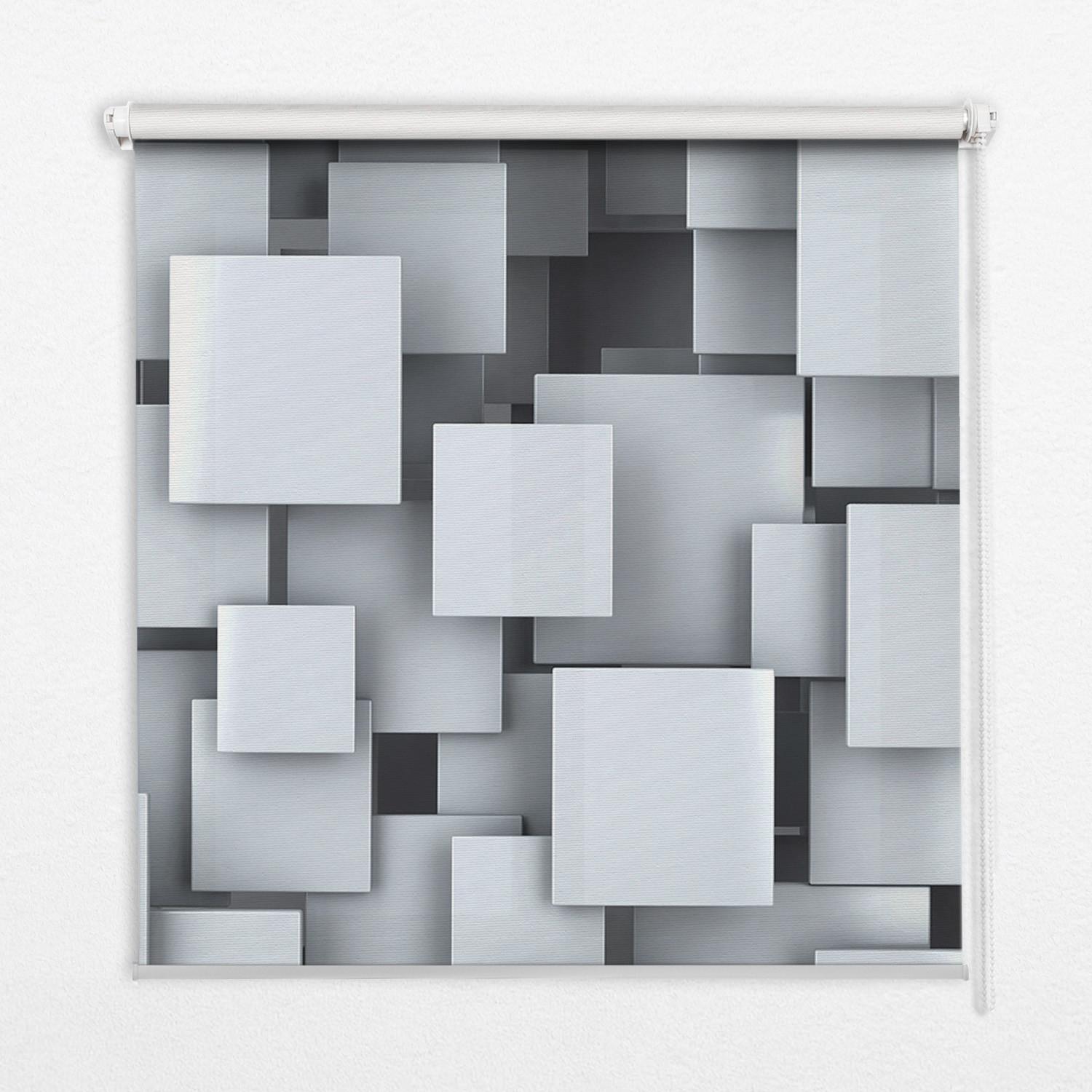 INNENROLLO - Fensterrollo - Rollo - 110x140 cm - Graue 3D-Quadrate - Grau, Kunststoff (110/140/0.5cm) - TULUP