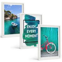 BILDER SET 3er Set - 40x60 cm Weißer Rahmen - Inspiration für ein Fahrrad mit Seeboot - Weiß, Kunststoff (40/60cm) - TULUP