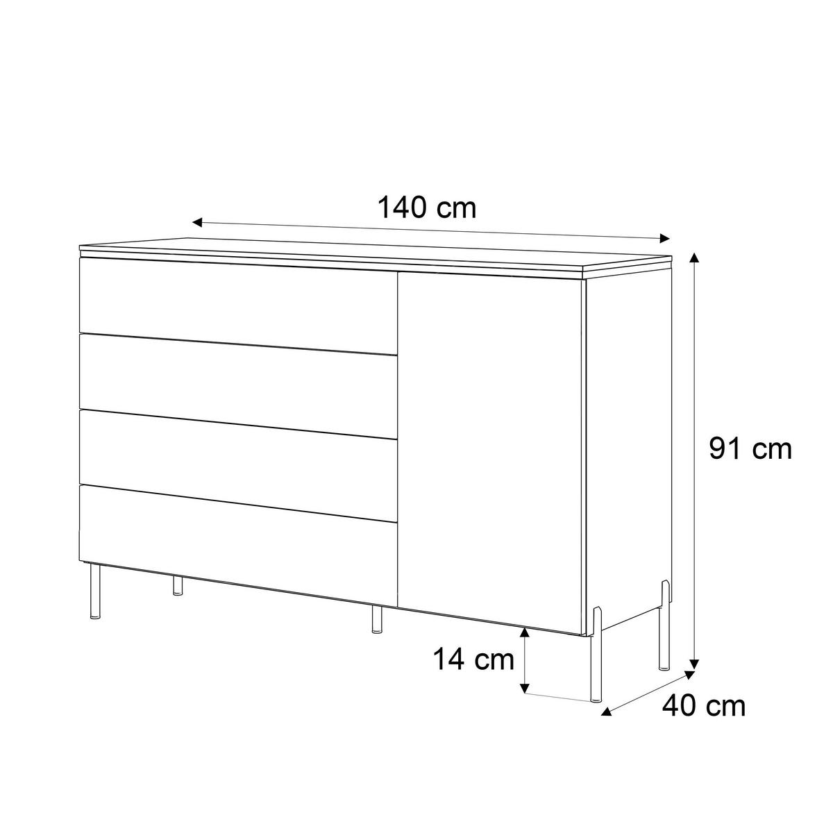 KOMMODE AURORA 4S1D Kaschmir mit gerade Goldchrom Fuße - Kaschmir/Goldfarben, Holzwerkstoff/Metall (140/91/40cm) - Lookway