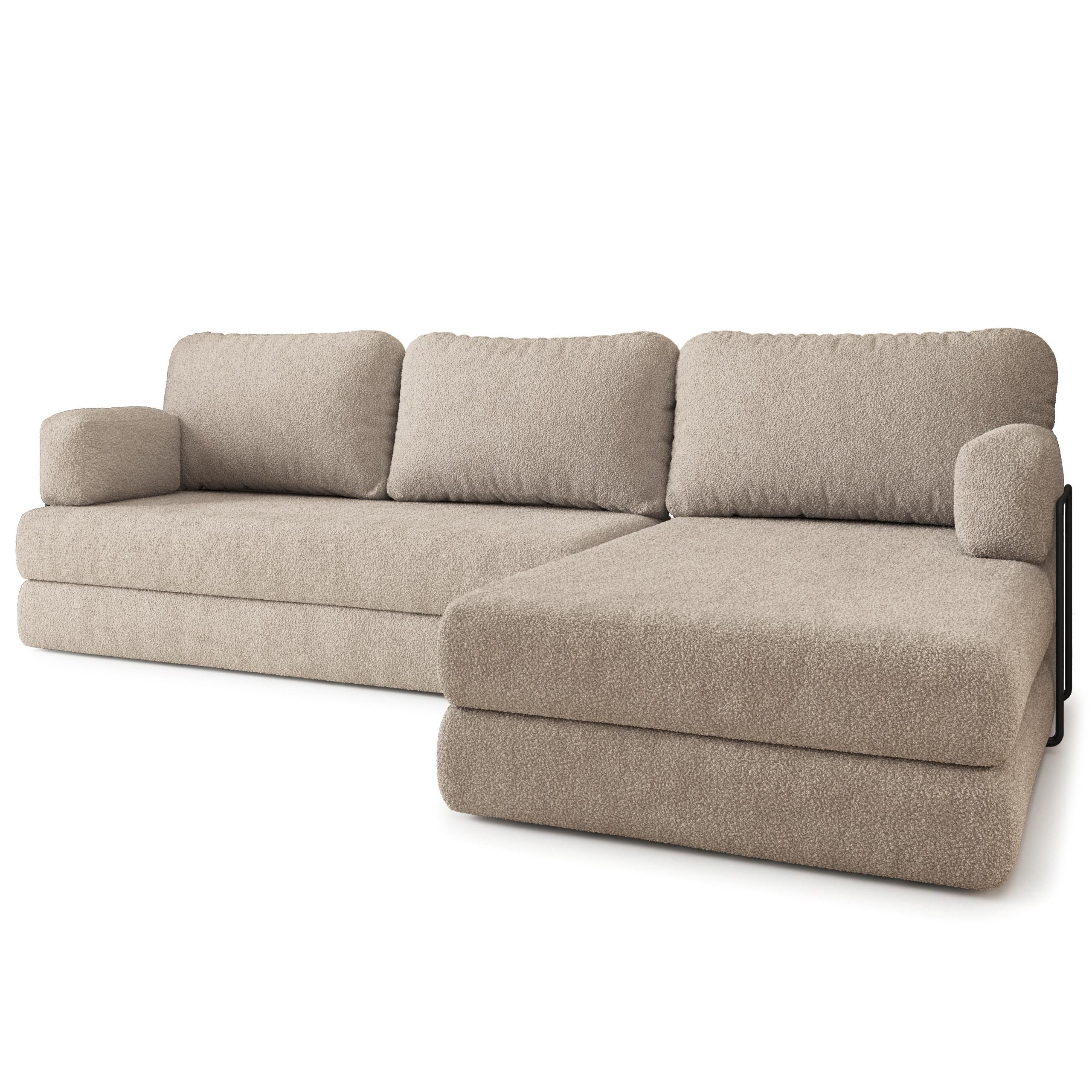 ECKSOFA LEA modulares Boneless Sofa mit Schlaffunktion Beige Boucle-Stoff - Beige, Textil (270/160cm) - MASSENO
