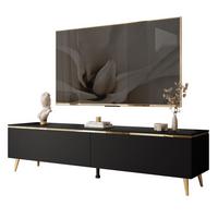 TV-LOWBOARD AURORA Schwarz Matt mit gerade Goldchrom Fuße und LED Beleuchtung - Goldfarben/Schwarz, Holzwerkstoff/Metall (180/45/40cm) - Lookway