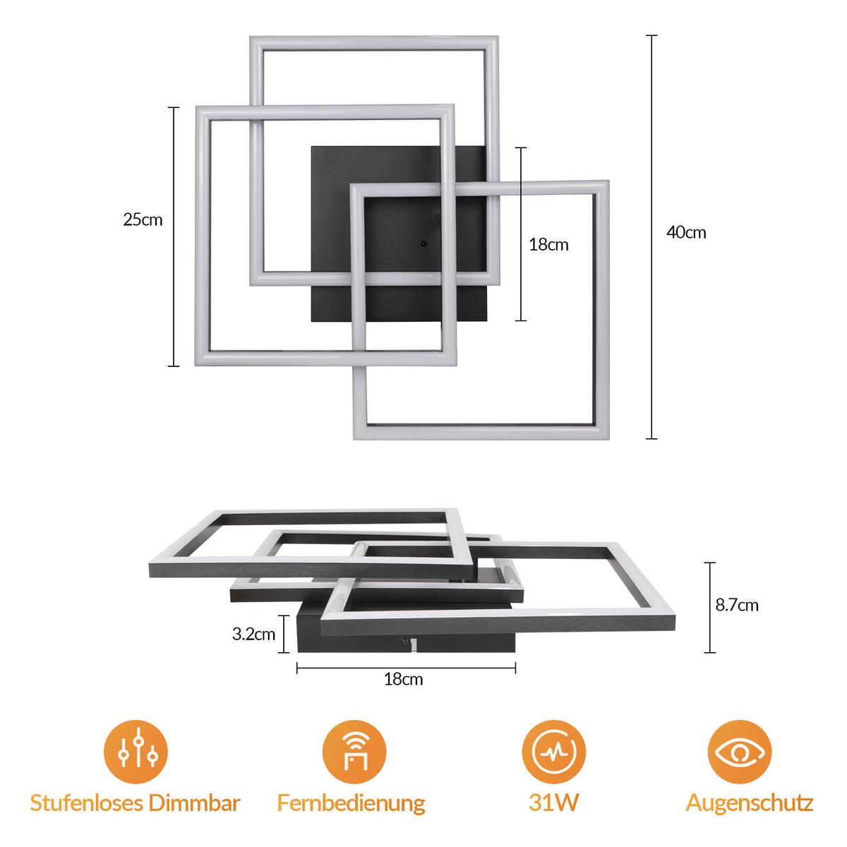 LED DECKENLEUCHTE Lysven 40/40/8.7 cm - Schwarz, Kunststoff (40/40/8.7cm) - ZMH