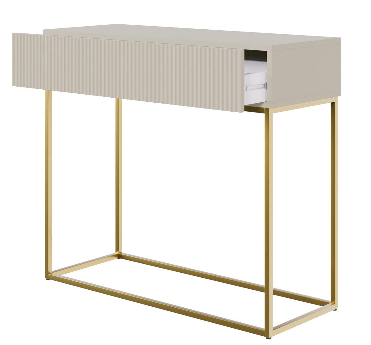 KONSOLENTISCH Veldio Graubeige mit goldenen Beinen 90 cm - Taupe/Greige, Holzwerkstoff/Metall (35.6/90/79cm) - Selsey