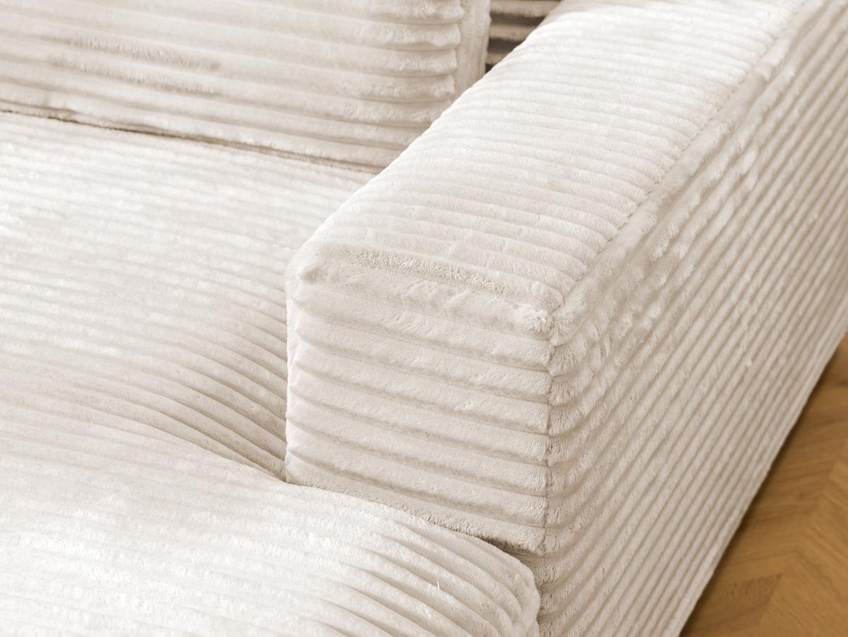 ECKSOFA Wolke mit tiefer Sitzfläche, Schlaffunktion und praktischem Bettkasten aus weichem Creme Cordstoff - Creme/Schwarz, Holz/Kunststoff (225/162cm) - S-Style