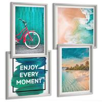 BILDER SET 4er Set - 50x50 cm & 40x60 cm Silberner Rahmen - Inspiration für ein Fahrrad mit Seeboot - Silberfarben, Kunststoff (50/50cm) - TULUP