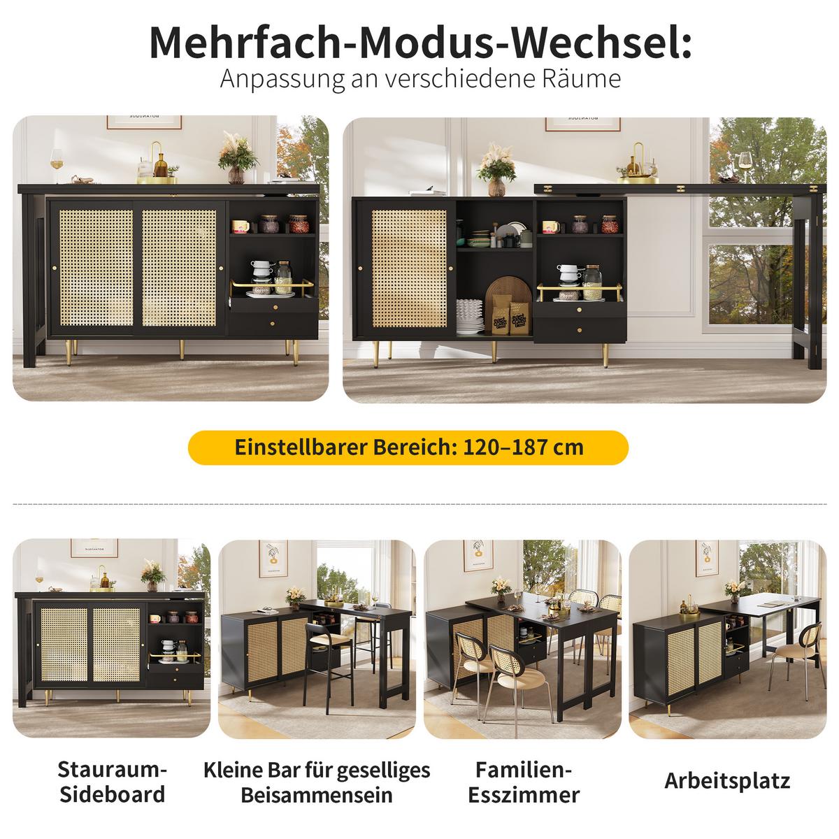 BARTISCH Schwarz 107/40/71,4 cm - Schwarz, Holzwerkstoff (40/76/187cm) - Urban Meuble