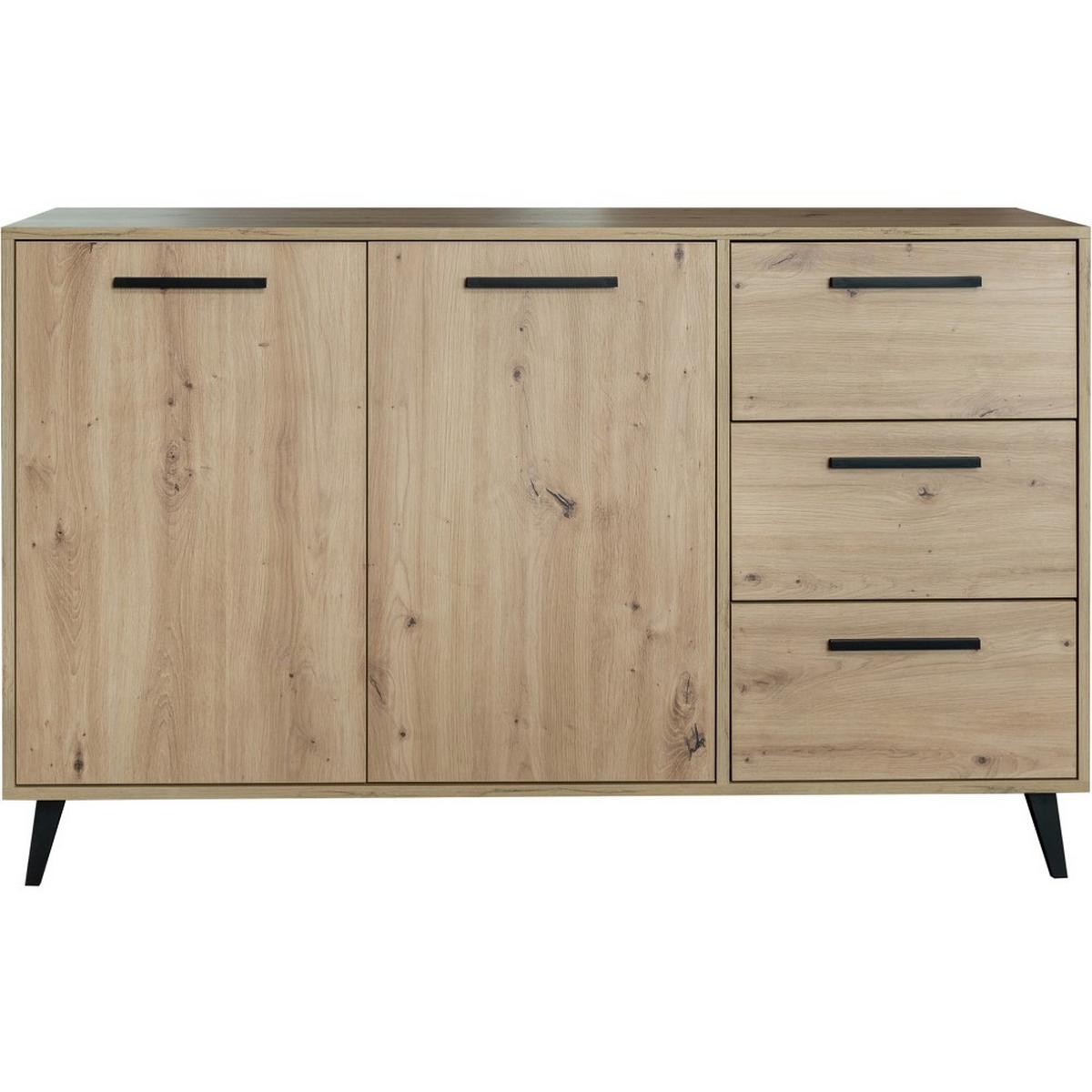 KOMMODE Kavo mit 2 Türen und 3 Schubladen, eiche Artisan - Schwarz/Eiche Artisan, Holzwerkstoff (138/85/41cm) - Beautysofa