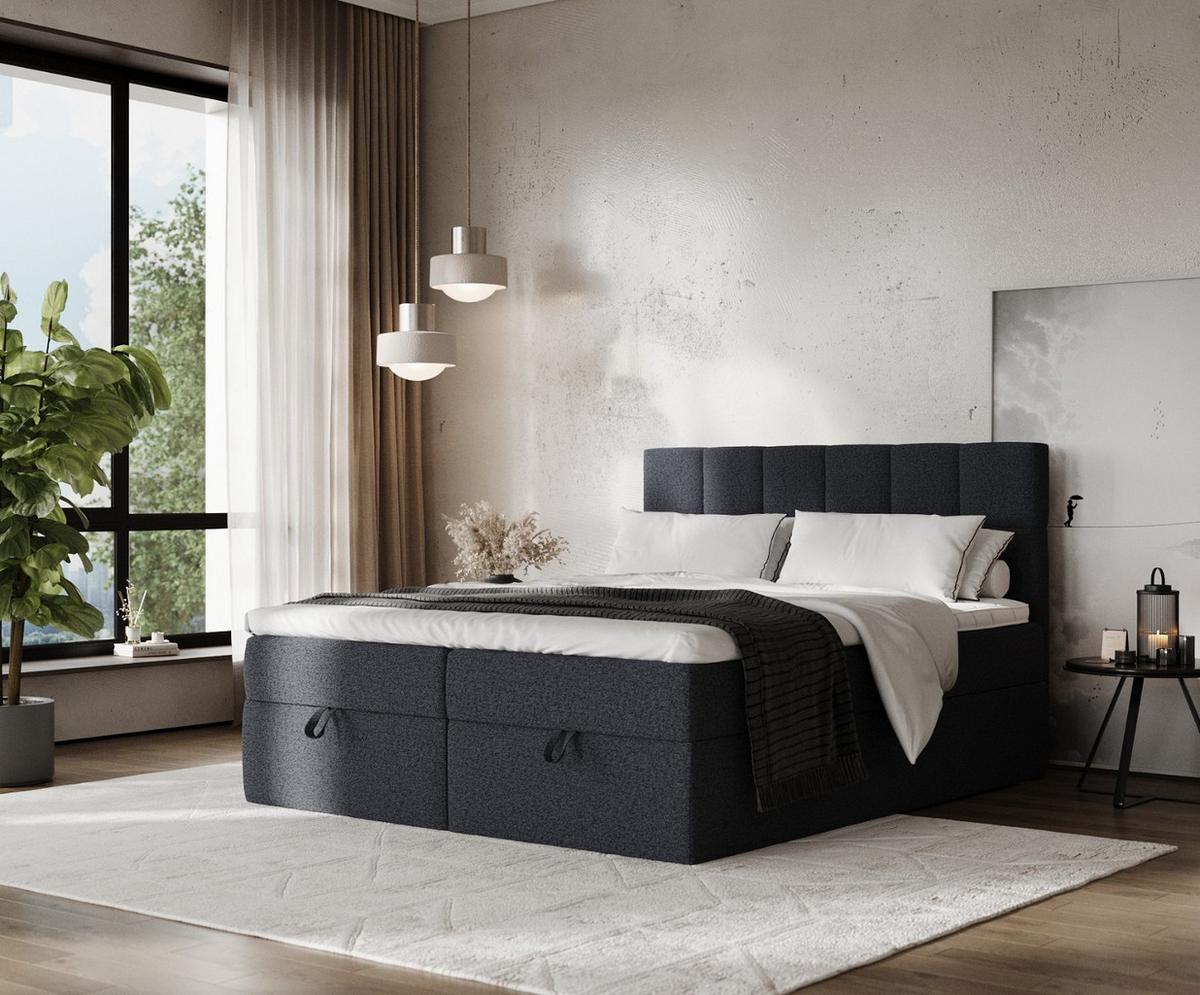 BOXBETT Savio 140/200 cm Anthrazit im Riva Stoff - Anthrazit/Schwarz, Holz/Holzwerkstoff (140/200cm) - AltaBeds