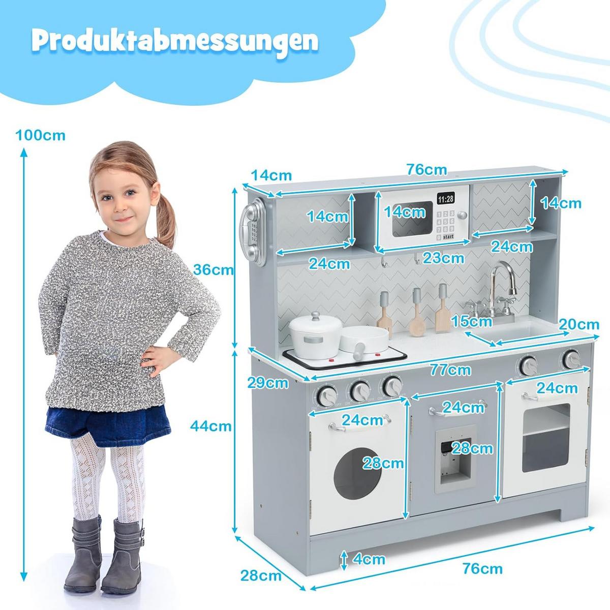 KINDERKÜCHE Grau - Grau, Holz (77/80/28cm) - COSTWAY