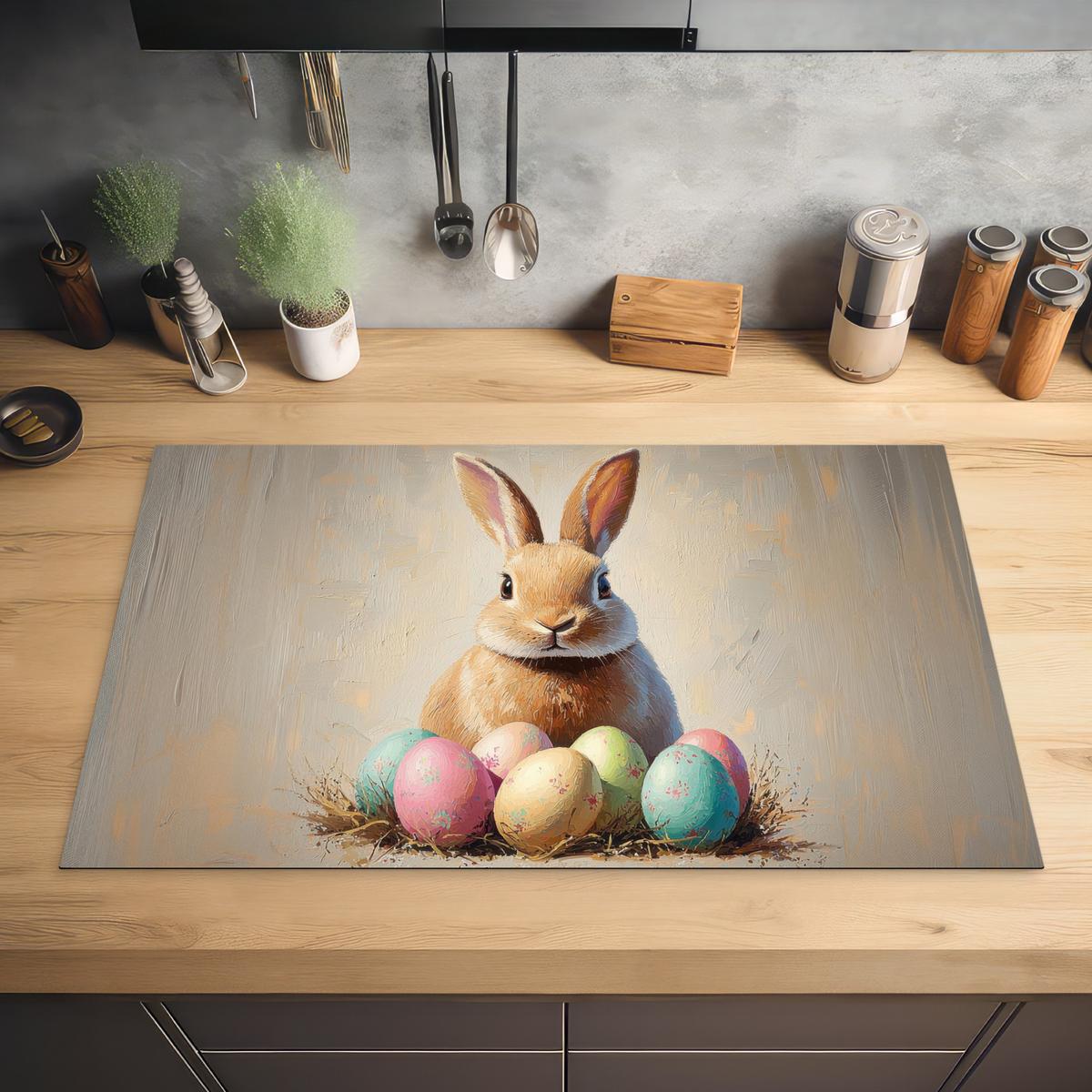 HERDABDECKPLATTE Osterhase - Pastell - Eier Ceranfeldabdeckung 85x52 cm - Beige, Kunststoff (85/52/0.2cm) - MuchoWow