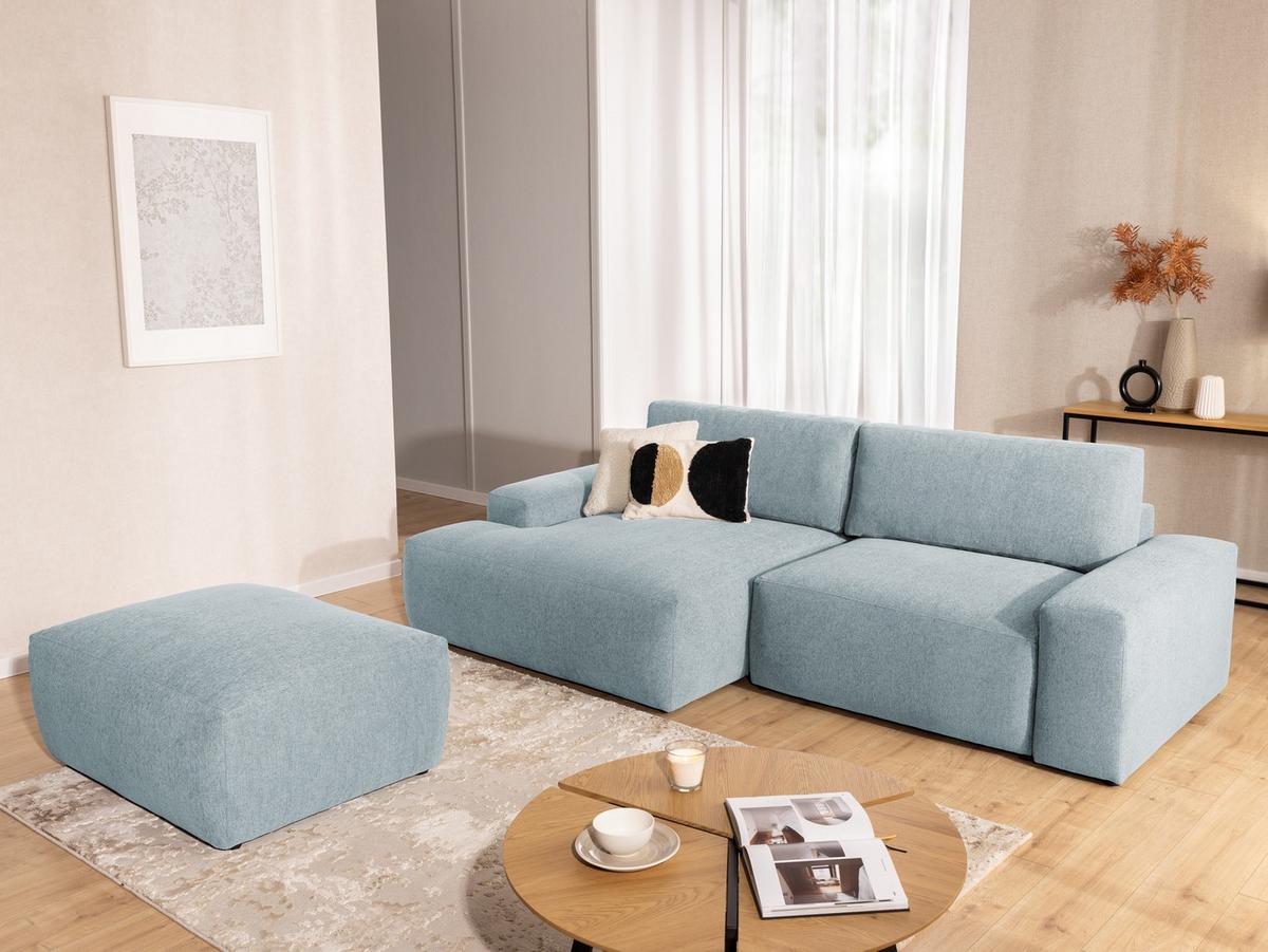 HOCKER Lennon aus Hellblau Strukturstoff mit vielseitiger Nutzung - Schwarz/Hellblau, Holz/Kunststoff (102/42/76cm) - S-Style