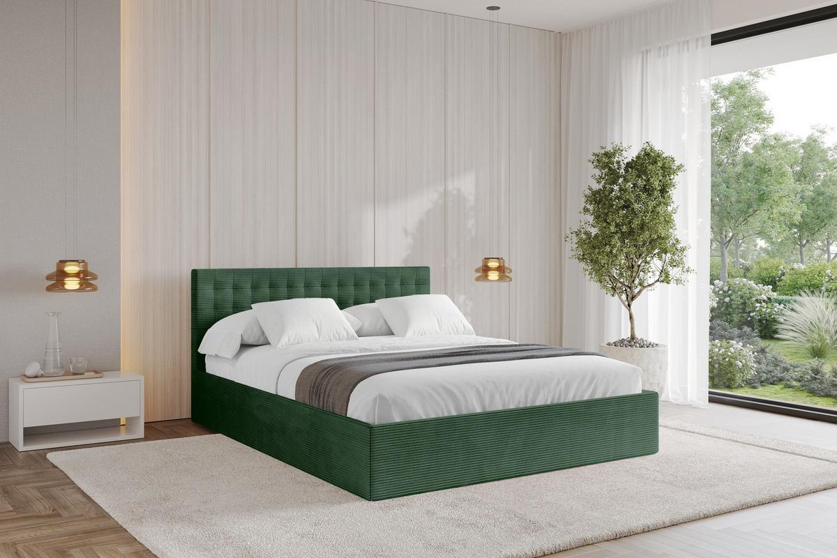 POLSTERBETT mit Bettkasten und Lattenrost, Boxbett ohne Matratze - PARI 180x200 Grün - Olivgrün, Holzwerkstoff/Textil (180/200cm) - ALTDECOR