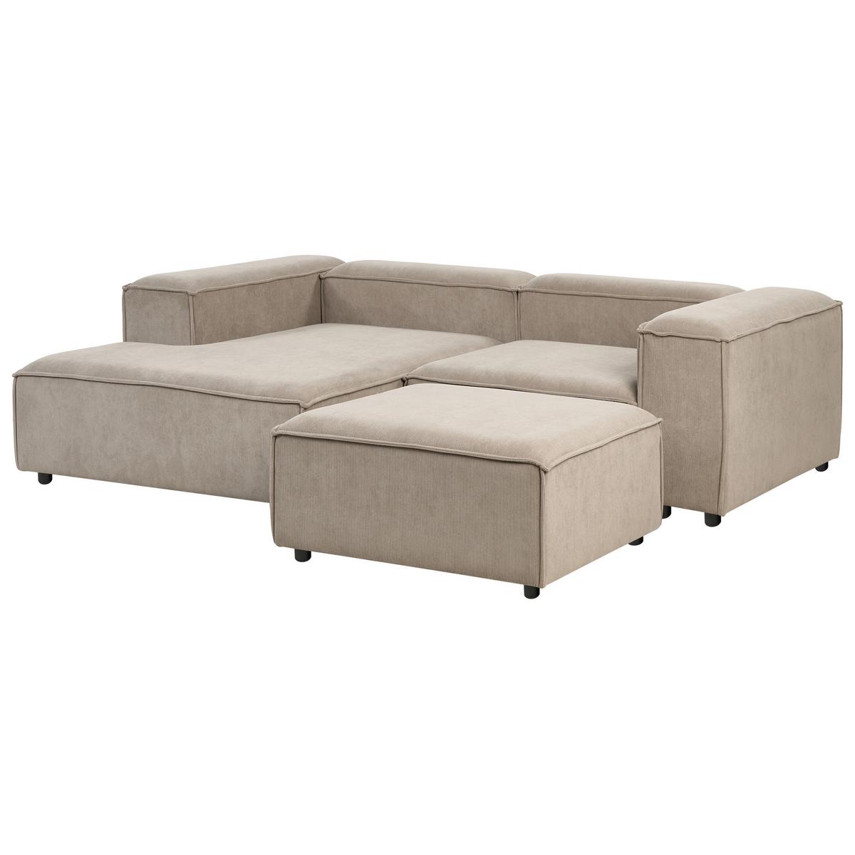 ECKSOFA Modul 3-Sitzer rechtsseitig Hellbraun Cord mit Ottomane Ardal - Hellbraun, Textil (240/180cm) - Beliani