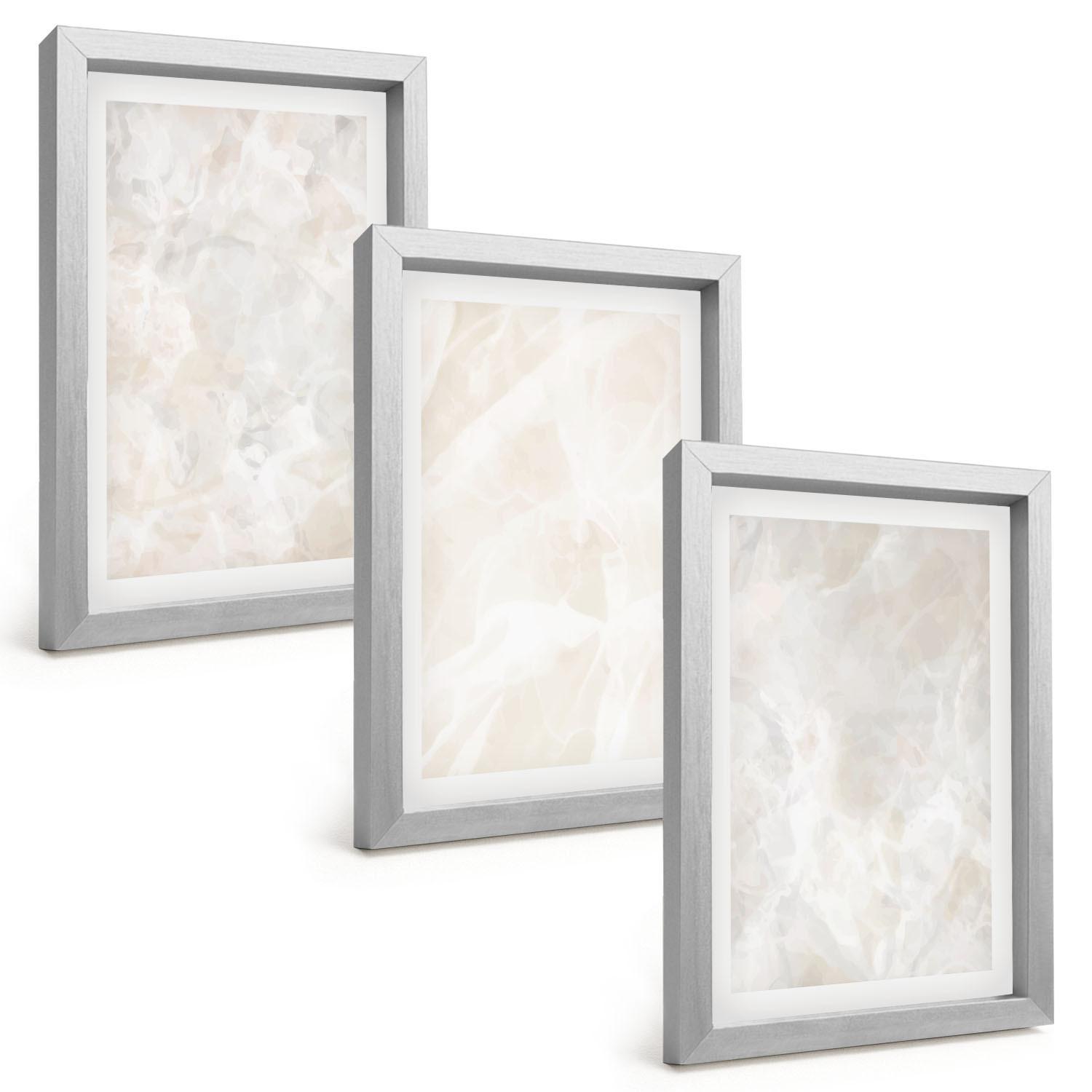 BILDER SET 3er Set - 20x30 cm Silberner Rahmen - Pastellfarbene Marmorstrukturen - Silberfarben, Kunststoff (20/30cm) - TULUP