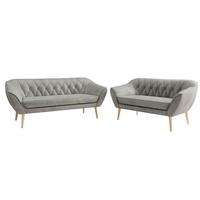 SITZGARNITUR PIRS 3+2 - Hellgrau Velvet - Holzbeine - Buchefarben/Hellgrau, Holzwerkstoff/Textil (180/75/74cm) - MKS