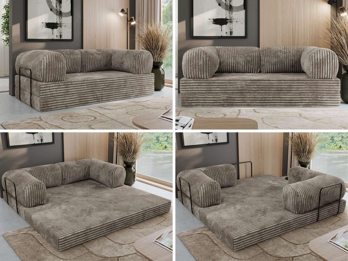 3-SITZER SOFA ORSETTO - Hellbraun Cord - Hellbraun/Schwarz, Textil/Metall (200/70/100cm) - MKS