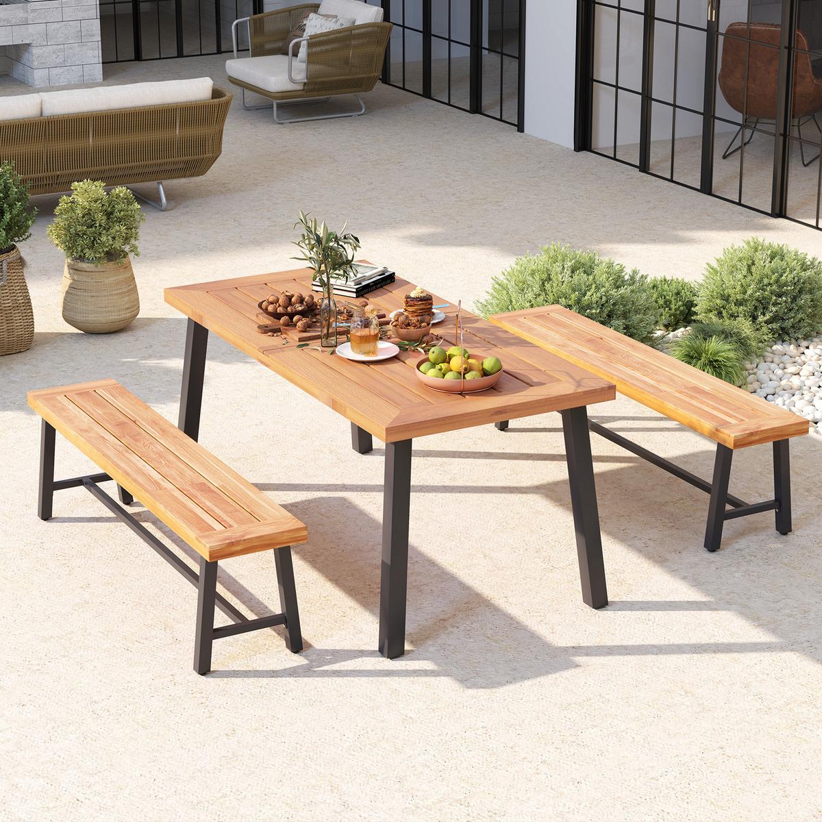 BIERGARTENBANK Natur(2er-Set) - Naturfarben, Holz (160/45/32cm) - COSTWAY