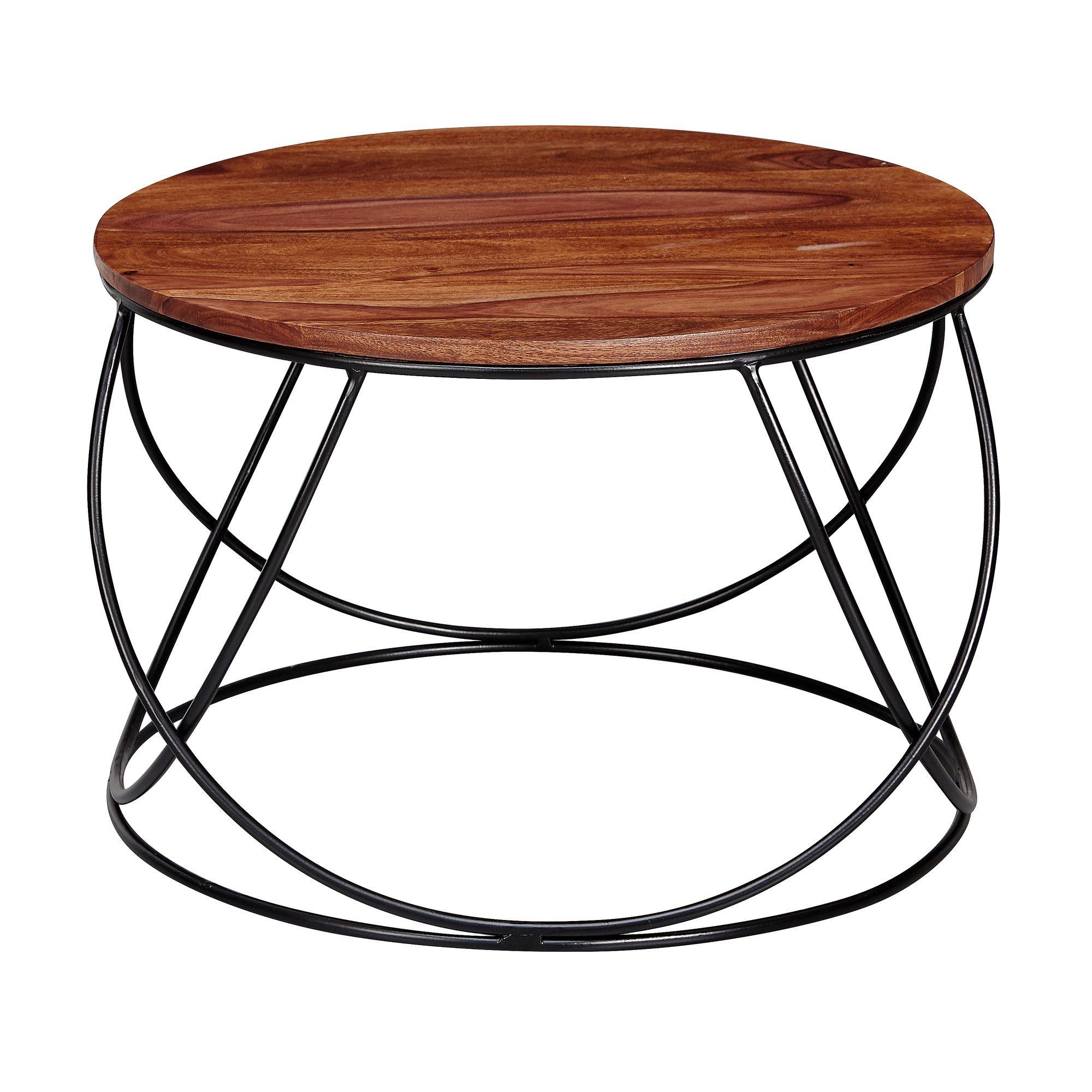 COUCHTISCH Industriestil in Braun, Sheesham-Massivholz Handgefertigt - Schwarz/Braun, Holz/Metall (60/60/40cm) - KADIMA DESIGN