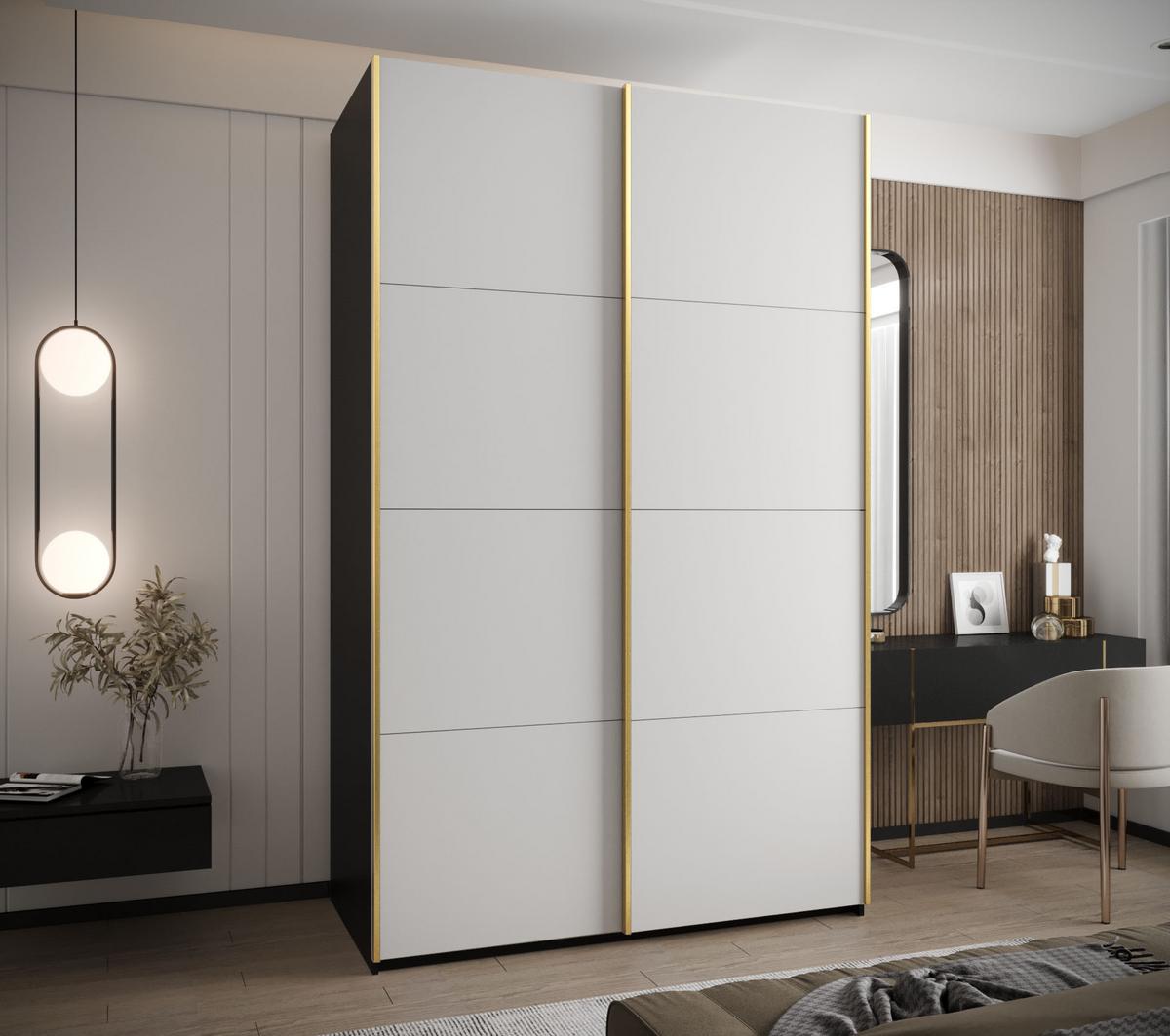 SCHWEBETÜRENSCHRANK 245,5/150/64 2-türig - Goldfarben/Schwarz, Holz/Metall (150/245/64cm) - Abiks Möbel