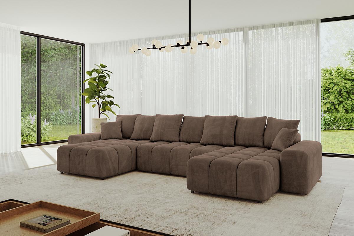 WOHNLANDSCHAFT ENIL-U 401x189x68 Braun Velours - Braun, Holzwerkstoff/Kunststoff (401/68/189cm) - ALTDECOR