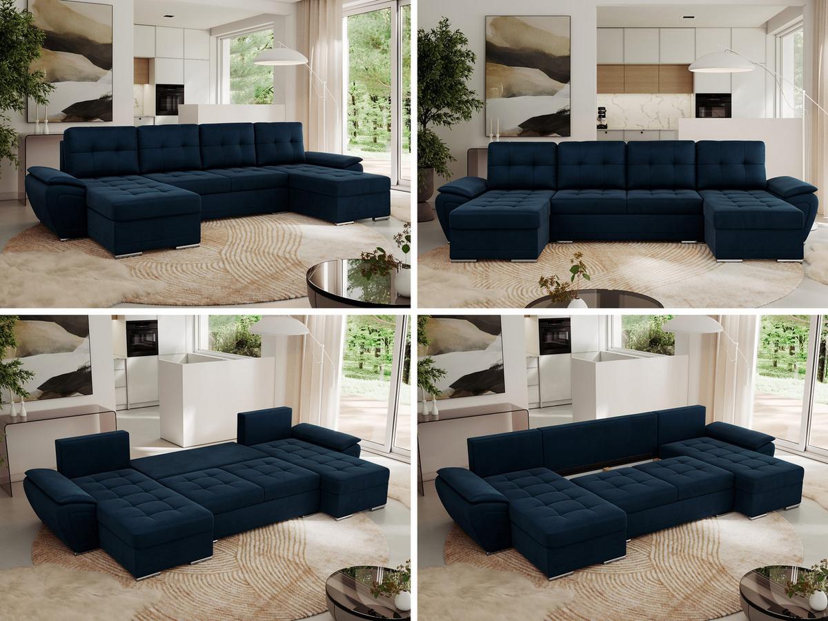 WOHNLANDSCHAFT UMBRIA U Dunkelblau Velvet - Dunkelblau/Grau, Textil/Metall (336/85/157cm) - MKS