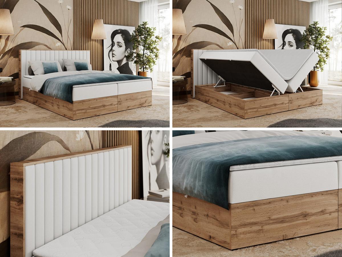 BOXBETT ALBERO 4 - 120/200 Weiß Kunstleder - H4 - Weiß, Holz/Textil (120/200cm) - MKS