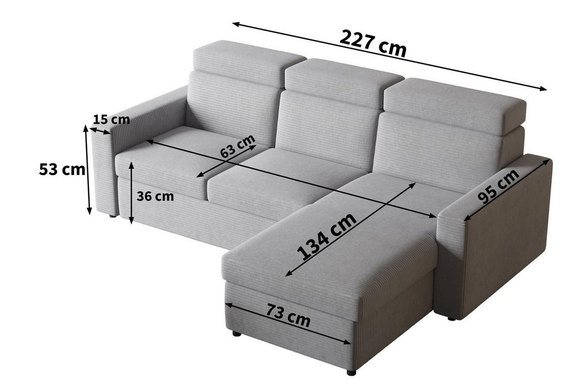 ECKSOFA PADWA Blau Kordstoff mit Schlaffunktion - Blau/Schwarz, Holz/Kunststoff (227/168cm) - MASSENO