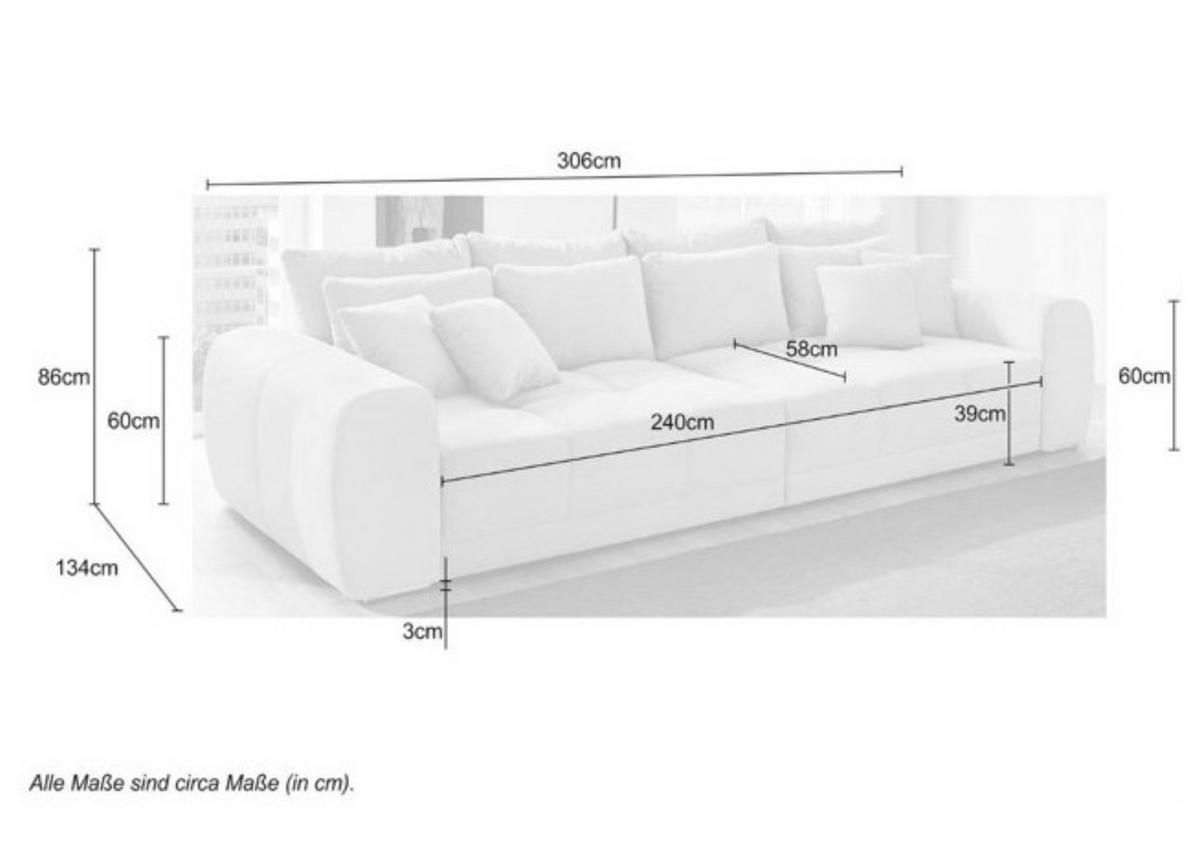 BIG-SOFA Federkern B306/T134/H86 cm, Liegefläche 120x240 cm, Cord Braun Taupe / 15174 - Chromfarben/Braun, Textil/Metall (306/86/134cm) - luma-home