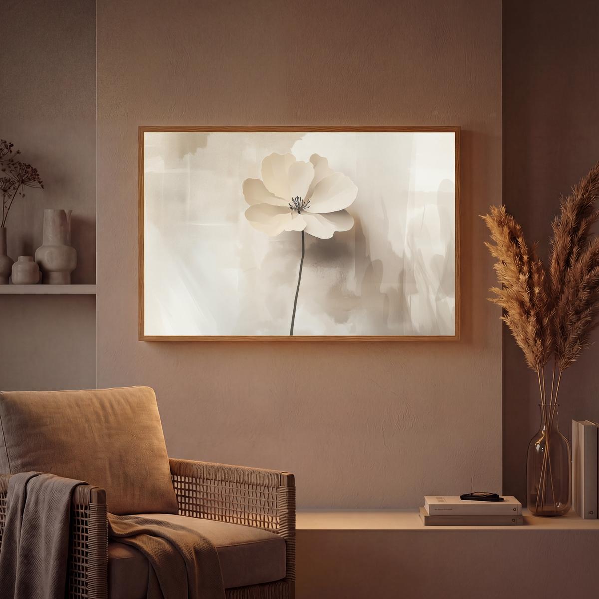 WANDLEUCHTE MIT AKKU Blume - Beige - Farbe - Schatten 90x60 cm - Beige, Holzwerkstoff (90/60/8cm) - OnlyWow