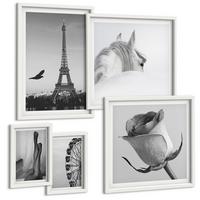 BILDER SET 5er Set - 50x50 cm & 20x30 cm & 40x60 cm Weißer Rahmen - Abstrakte warme Muster - Weiß, Kunststoff (40/60cm) - TULUP