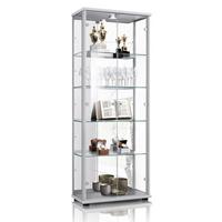 VITRINE 33/67/176 cm mit Spiegel, LED, Schloss & 4 höhenverstellbaren Glasböden - Transparent/Silberfarben, Glas/Holzwerkstoff (67/176/33cm) - K-Möbel