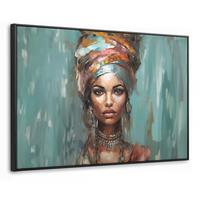 LEINWAND Bilder mit Rahmen - Frau - Kunst - Schmuck - Porträt - 90x60 - Blaugrau, Textil (90/60cm) - MuchoWow