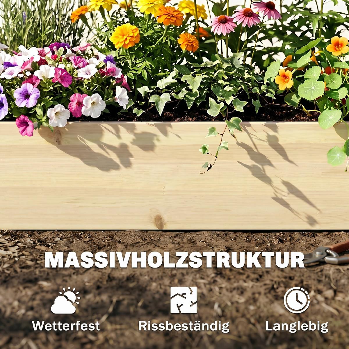 GARTENBEET, Naturfarben - Naturfarben, Holz (61.5/27/244cm) - Outsunny