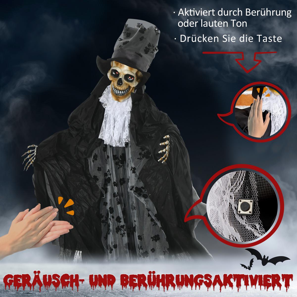 183CM Halloween-Dekoration Gespenst Bräutigam In Lebensgröße Augenglühen - Schwarz, Kunststoff (65/189/115cm) - Outsunny