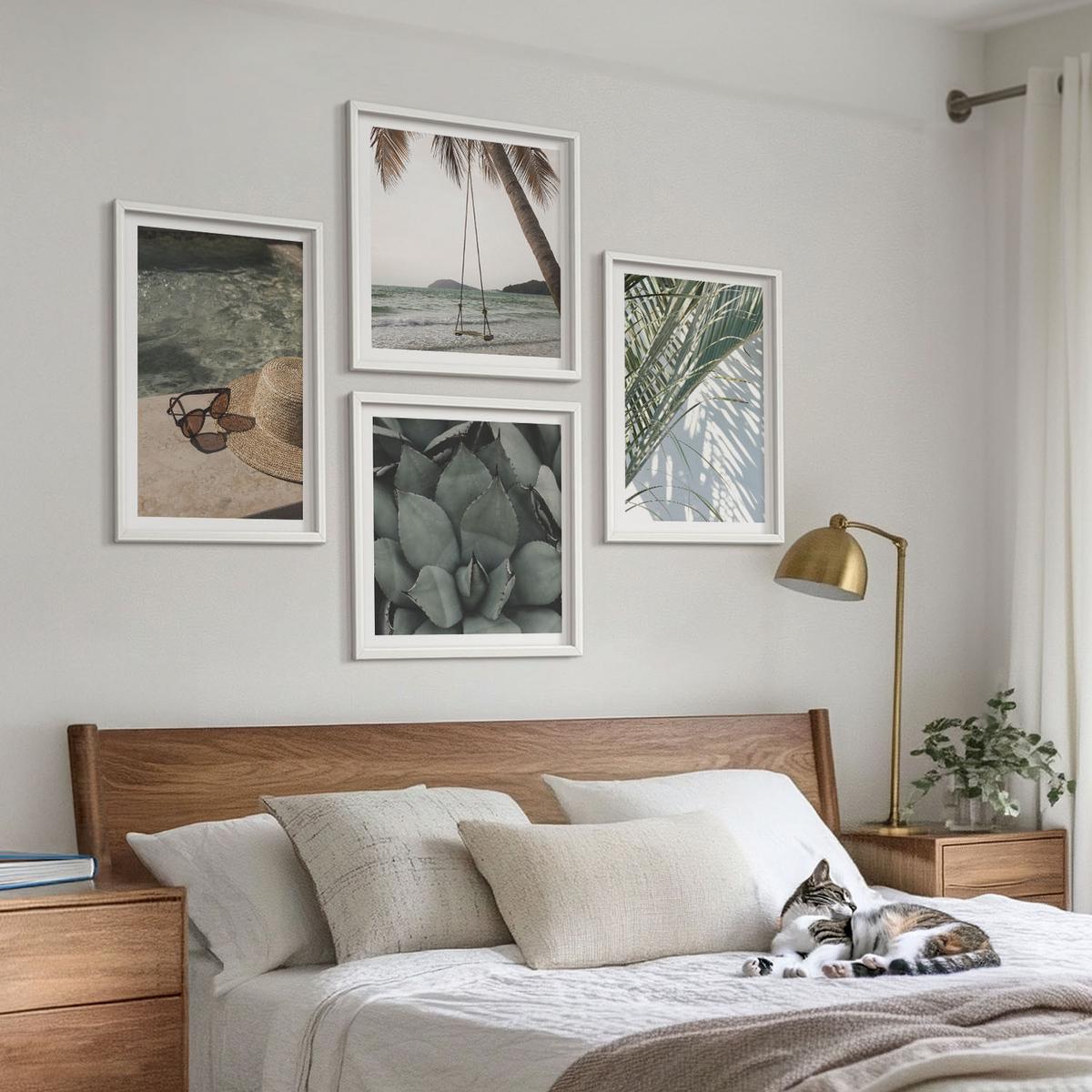 BILDER SET 4er Set - 50x50 cm & 40x60 cm Weißer Rahmen - Tropische Pflanzen für den Urlaub - Weiß, Kunststoff (50/50cm) - TULUP