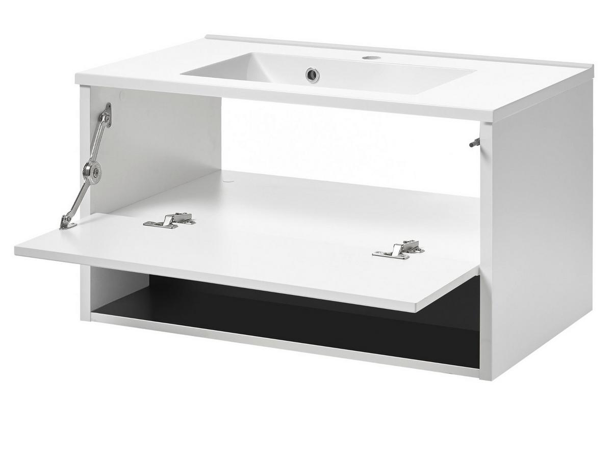 BADMÖBEL-SET weiß Hochglanz, grau, Kombination mit Waschbecken und LED Beleuchtung 80 cm - Weiß Hochglanz/Grau, Glas/Holzwerkstoff (80/190/47cm) - Furn.Design