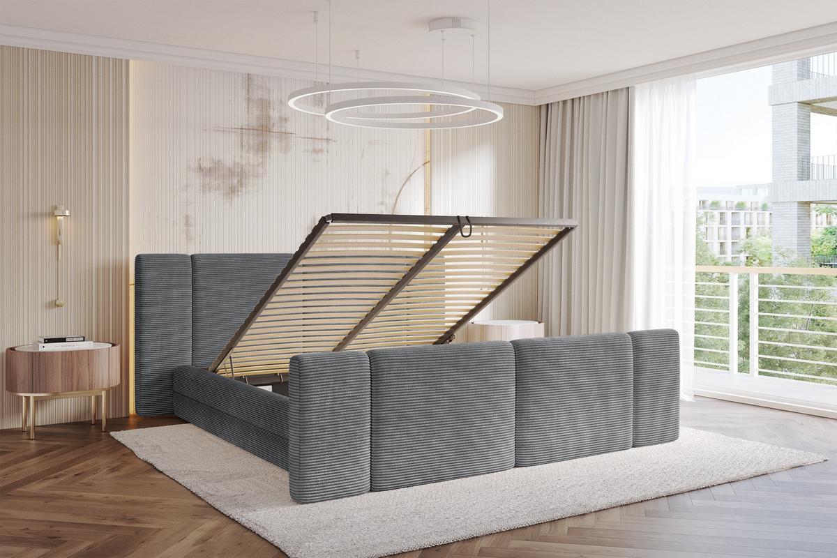 POLSTERBETT mit Bettkasten, Fußteil und Lattenrost, Bett mit Matratze H3/H4 - TEVO-Z 140x200 Dunkelgrau - Graphitfarben, Holzwerkstoff/Textil (140/200cm) - ALTDECOR