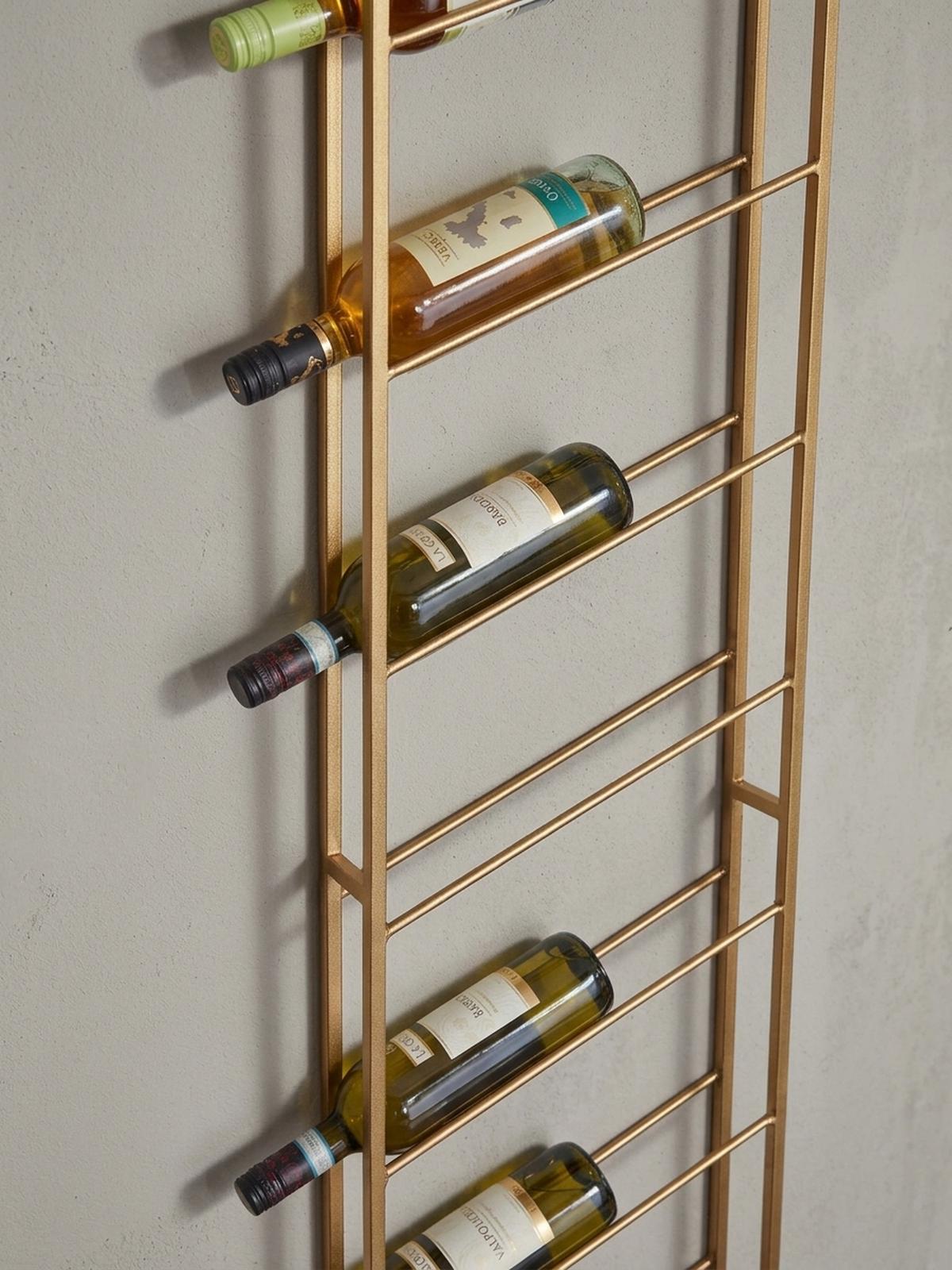 WEINREGAL STILVIN Eisen Pulverbeschichtet Wandmontage Handgefertigt, Gold 36x8x150 cm - Goldfarben, Metall (36/150/8cm) - KADIMA DESIGN