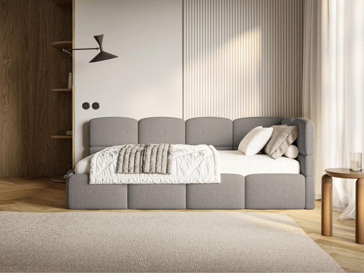 JUGENDBETT Cloudy rechts mit Matratze Bouclé Grau - Grau, Kunststoff/Textil (90/200cm) - Selsey