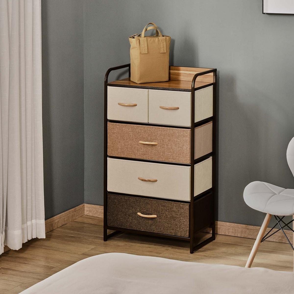 KOMMODE, Sideboard mit 5 Faltbaren Stoff-Schubladen, Braun - Braun, Textil (29/99/58cm) - HOMCOM