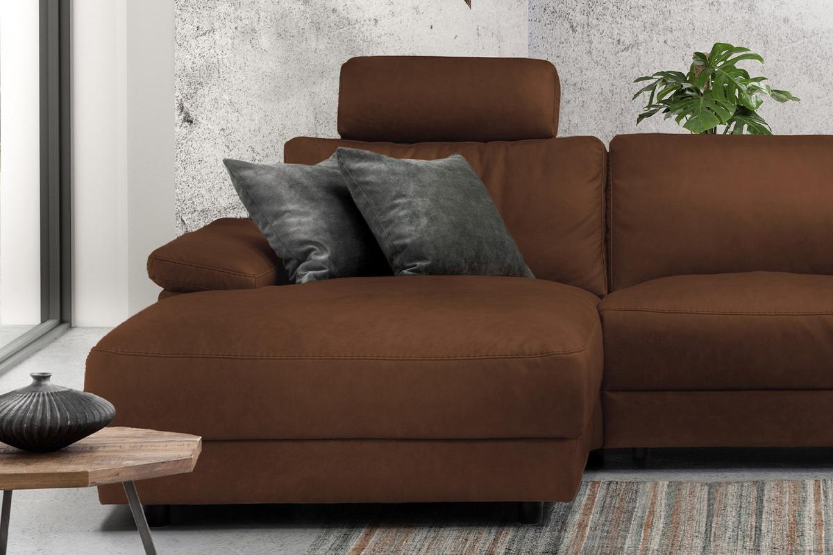 ECKSOFA XL MOTORISCHER RELAXFUNKTION LOLA Braun Leder Relaxfunktion - Schwarz/Braun, Leder (304/178cm) - KAWOLA