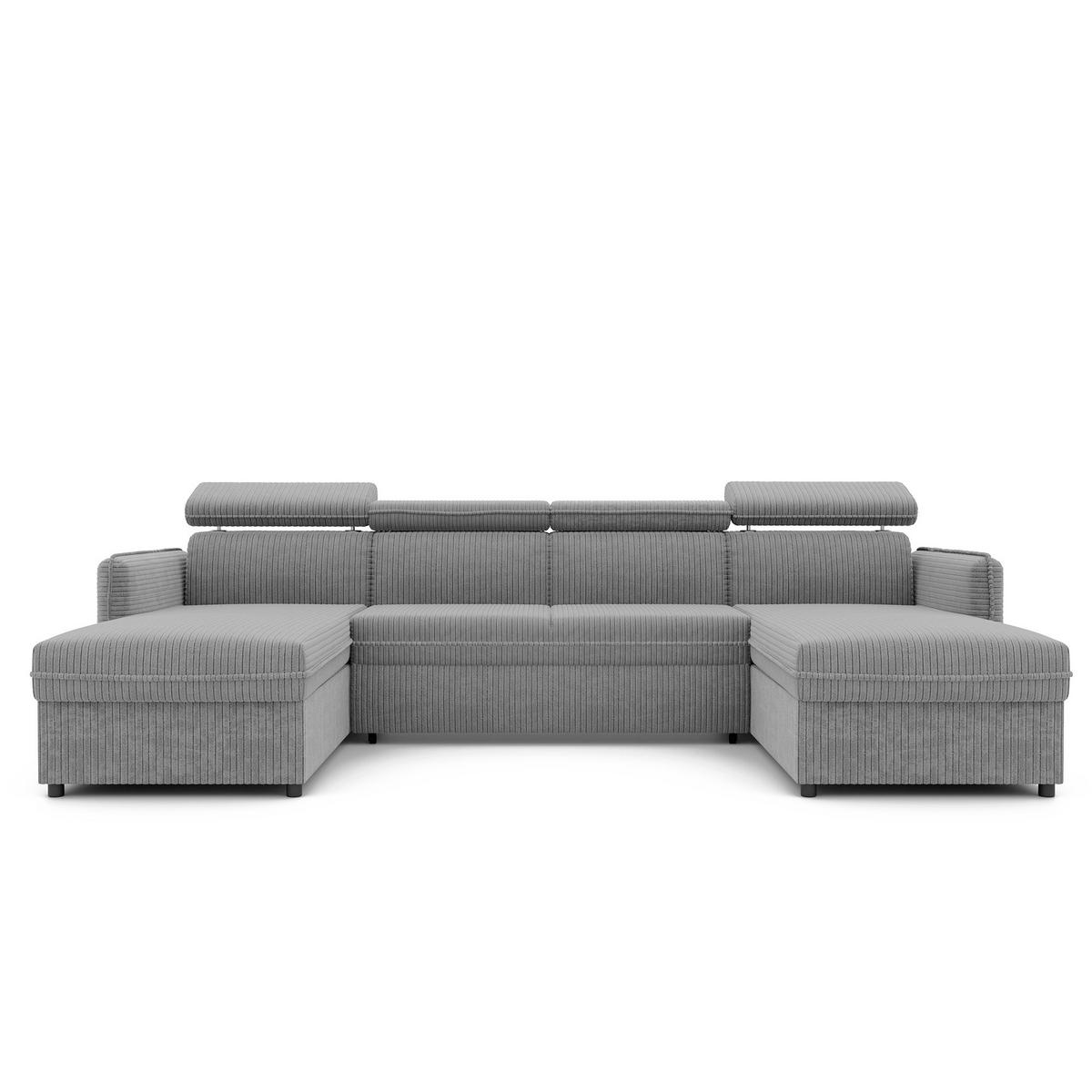 WOHNLANDSCHAFT U-Form Beni mit Schlaffunktion, Cord-Stoff Poso 110 Grau - Hellgrau, Holzwerkstoff (286/60/166cm) - Idohome