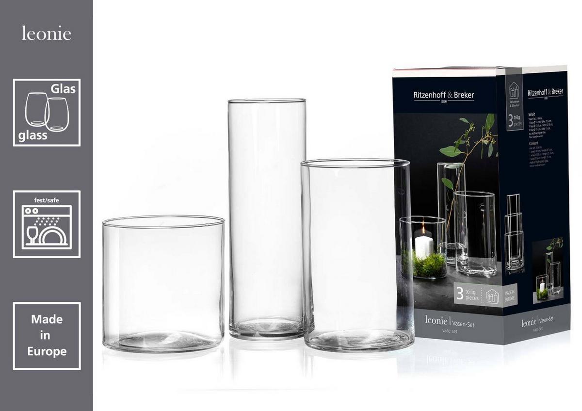 VASEN-SET Leonie transparent 3-tlg. - Transparent, Glas (30cm) - Ritzenhoff Breker