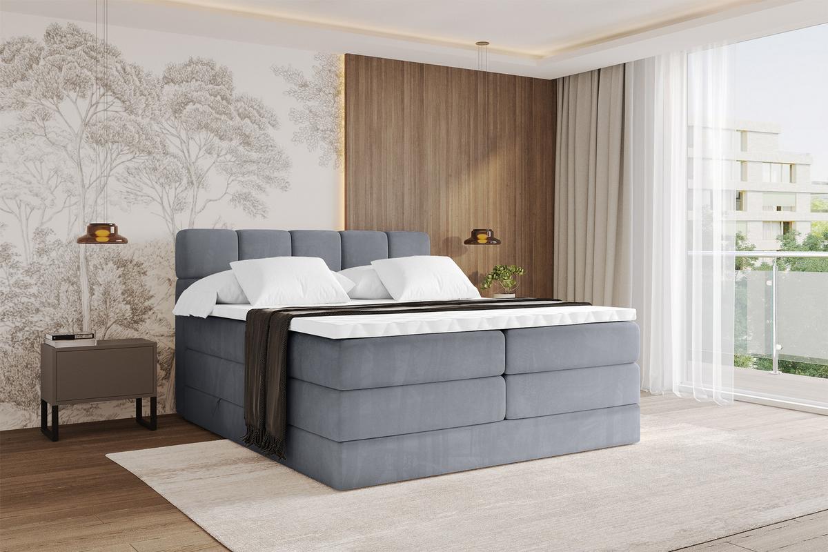 BOXBETT mit Matratze H3/H4 - FAMA KING - 160x200 cm Grau Casablanca - Grau, Holzwerkstoff (160/200cm) - ALTDECOR