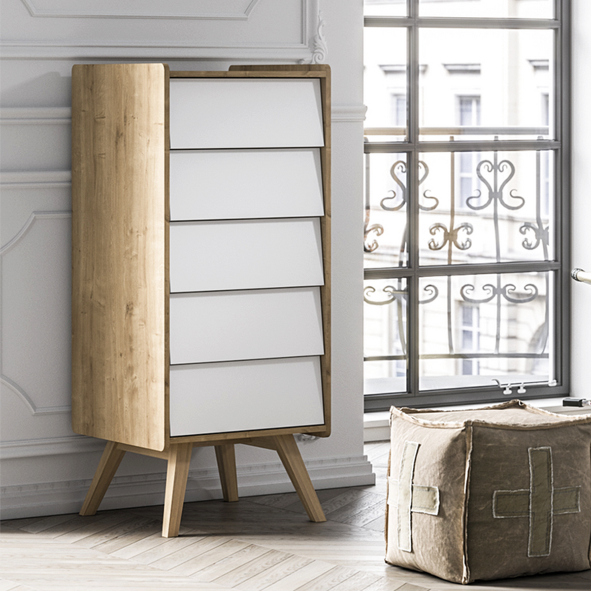 KOMMODE Vintage Eiche und Weiß - Braun/Weiß, Holzwerkstoff (51/128/41cm) - Petits-meubles